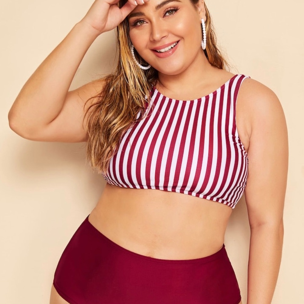 striped top with high waist bikini